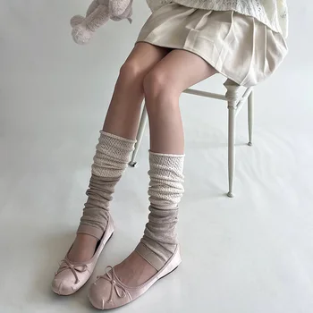 Длинные носки в Корейском стиле, женские гетры, вязаные чехлы для ног, теплые Белые носки с ворсом, Зимние Женские носки, манжеты для ботинок, связанные крючком,