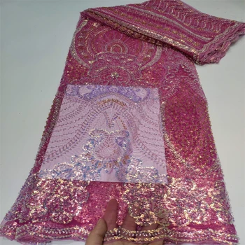 Нигерийские кружевные ткани 2023, Высококачественное кружево ручной работы, Африканская Французская кружевная ткань с бисером для шитья свадебного платья CD