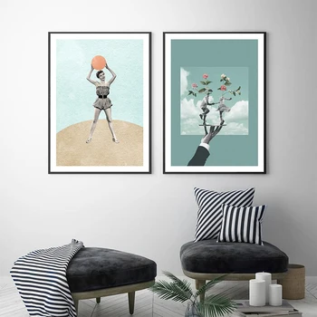 Скандинавская винтажная пляжная жизнь, Абстрактная картина на холсте, настенное искусство, женский плакат с танцами и принтом, бескаркасная картина для декора спальни