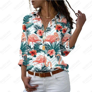 Летняя новая женская рубашка Женская рубашка с 3D принтом растений Firebird, женские рубашки в стиле праздника и отдыха, модная женская рубашка