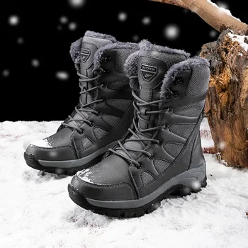 Зимние мужские зимние ботинки, водонепроницаемые, с нескользящей, удобной теплой плюшевой подкладкой, мужские лыжные замшевые ботильоны на толстой подошве