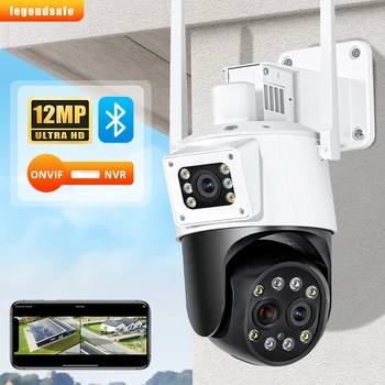 360º Видеонаблюдение за домом, двухобъективная 12-Мегапиксельная Wifi-камера IP66, защита безопасности, внешний беспроводной монитор, смарт-трек ночного видения