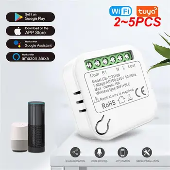 2 ~ 5ШТ Tuya Mini Smart Wifi Switch Module Выключатель света без нейтрального 2-полосного управления 220V 110V Поддержка приложения Smart Life Alexa