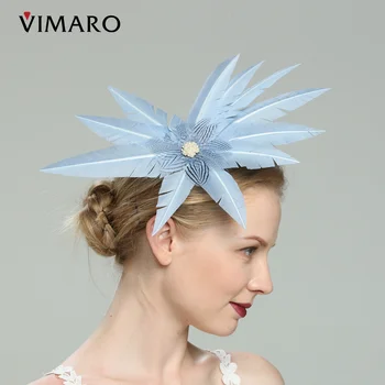 Женские шляпы-чародейки VIMARO с голубыми перьями, свадебные и церковные чародейки для женщин, элегантные шляпы-дерби в стиле Кентукки для чаепития