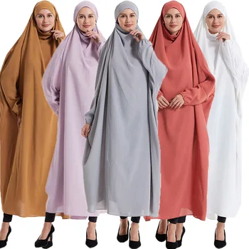 Мусульманский женский халат, цельное молитвенное платье, Абая с капюшоном, Исламская одежда с длинным рукавом, Дубайский Саудовский халат, Турецкая скромность, Рамадан