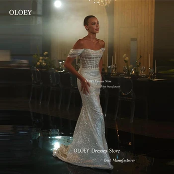 OLOEY Glitter Блестящие свадебные платья Русалочки с открытыми плечами, с рукавами на косточках, свадебные платья для официальных вечеринок, Vestidos