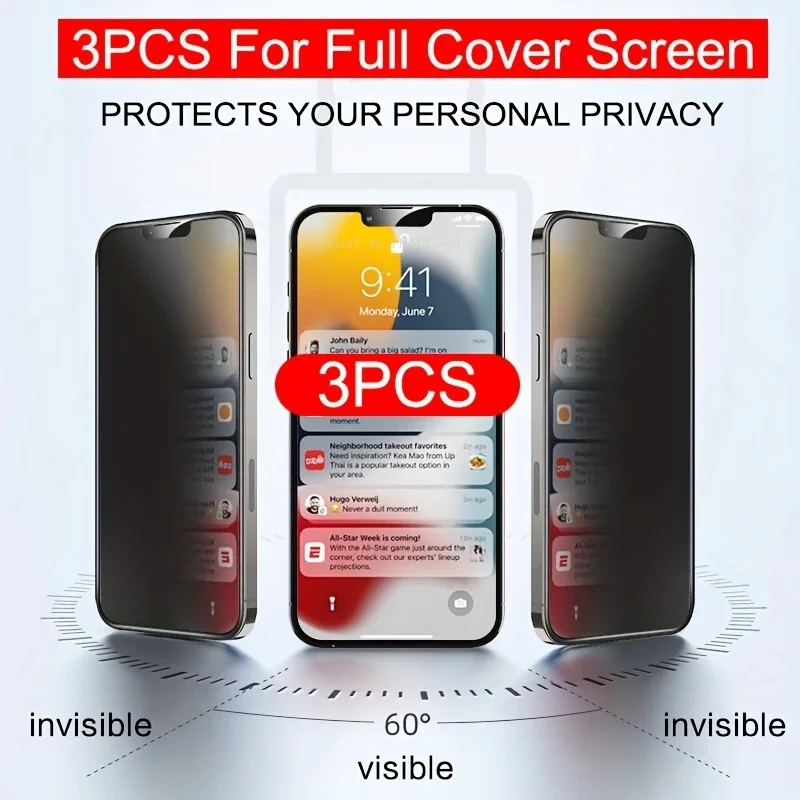 3шт Защитная Пленка для Экрана Конфиденциальности Для iPhone 14 Pro Max 13 12 Mini 7 8Plus Закаленное Стекло Для iPhone 15 Pro Max 11 XS MAX XR Glass Изображение 1