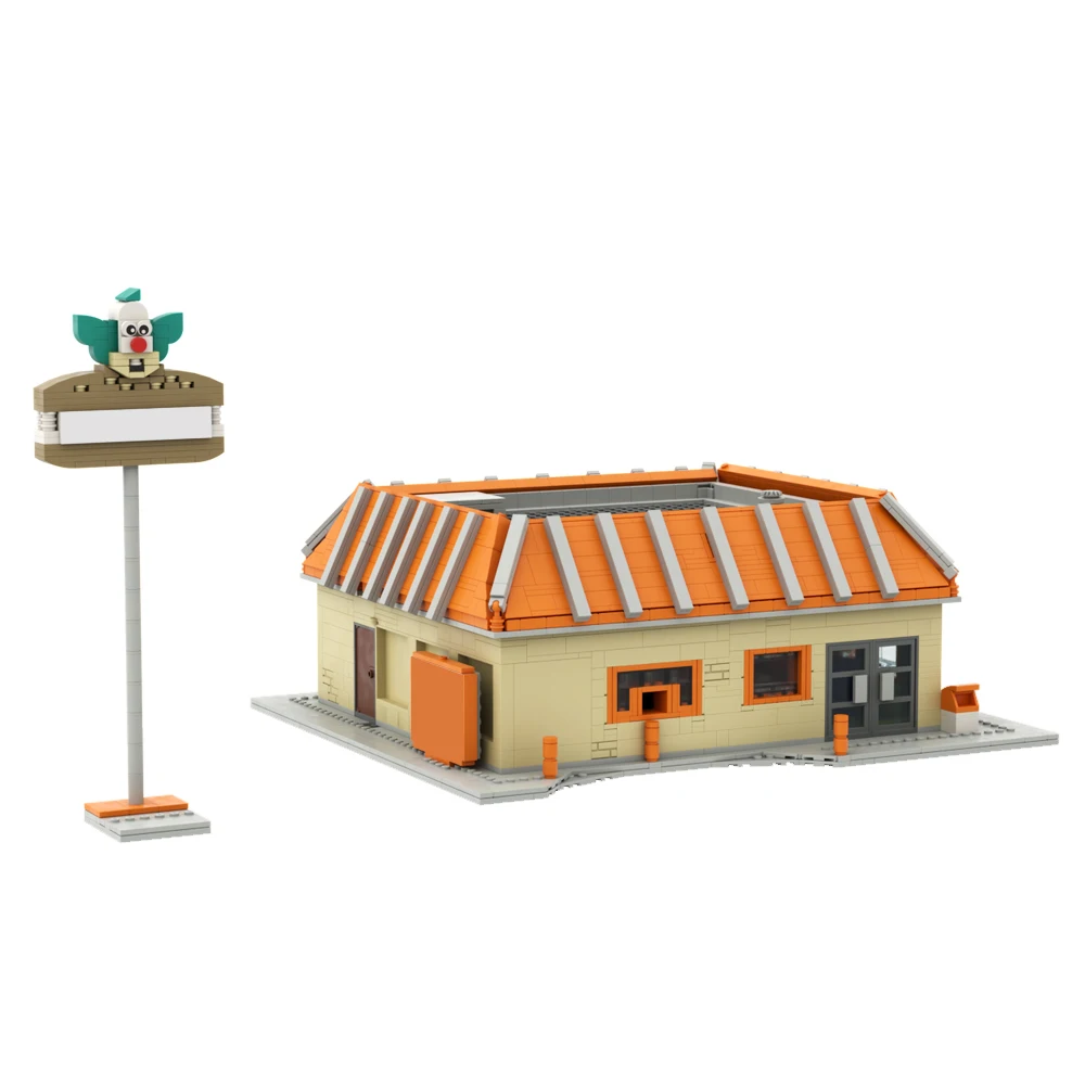 MOC Krusty Burger Ресторан Быстрого Питания Строительные Блоки Анимация Гамбургский Магазин Street View Кирпичи Игрушки И Подарки Для Детей Изображение 1
