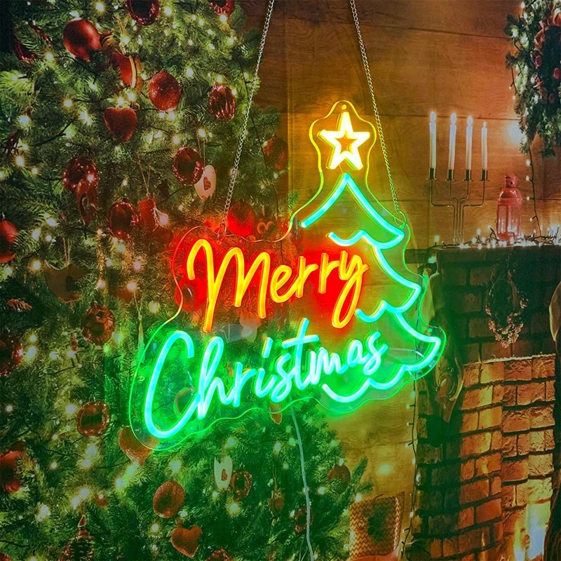 Веселого Рождества, светодиодные неоновые вывески для рождественской домашней вечеринки, Украшение стен, Неоновый свет, декор спальни, гостиной, неоновые огни, вывеска Изображение 1