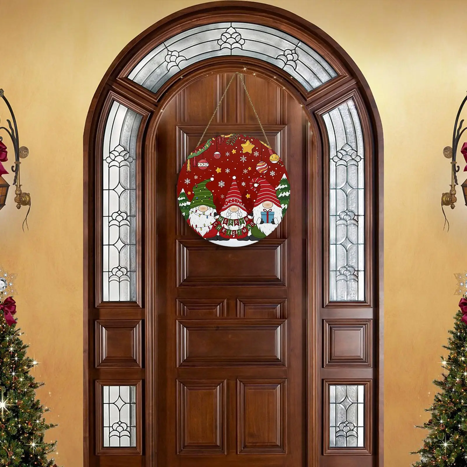 Веселый Рождественский знак на входной двери 2023 Рождественский деревянный кулон Круглое настенное украшение для внутреннего окна дома на открытом воздухе крыльцо Изображение 1