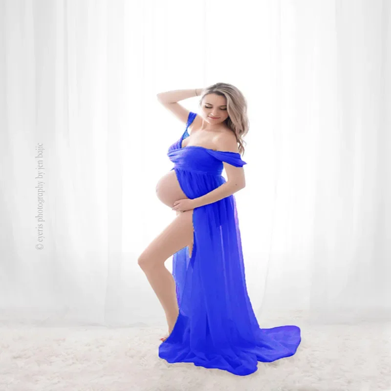 Горячая распродажа, фотография для беременных, шифоновое платье, однотонное Элегантное Модное длинное платье для мытья пола спереди, одежда для беременных Изображение 1