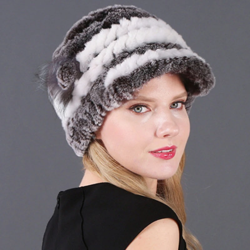 Женская зимняя теплая шапка ручной работы из натурального меха Пончо, модная женская шапка, женская кепка с козырьком Изображение 1