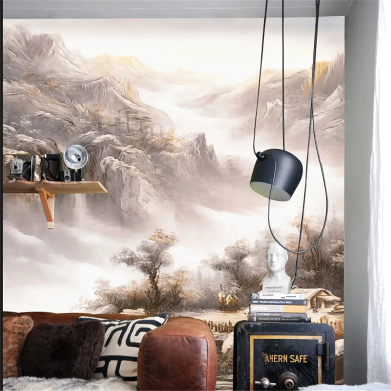 изготовленная на заказ фреска wellyu цветная резьба мраморный пейзаж китайская живопись фоновые обои для горного крыльца Изображение 1