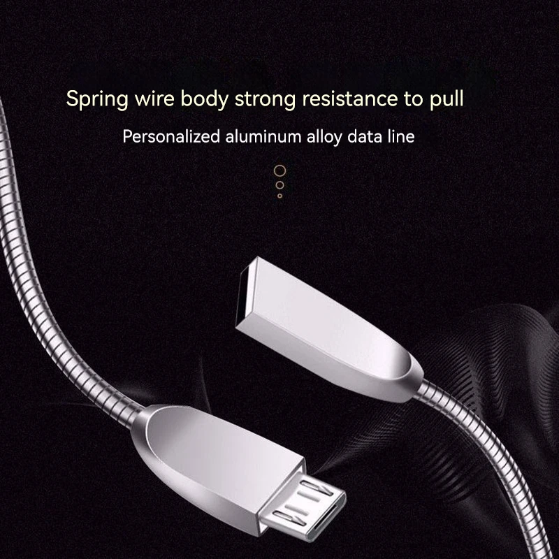Кабель USB Type C 3A, зарядное устройство Micro USB, пружинный выдвижной кабель для iPhone Samsung Huawei Xiaomi, шнур для быстрой зарядки, защита от укусов Изображение 1