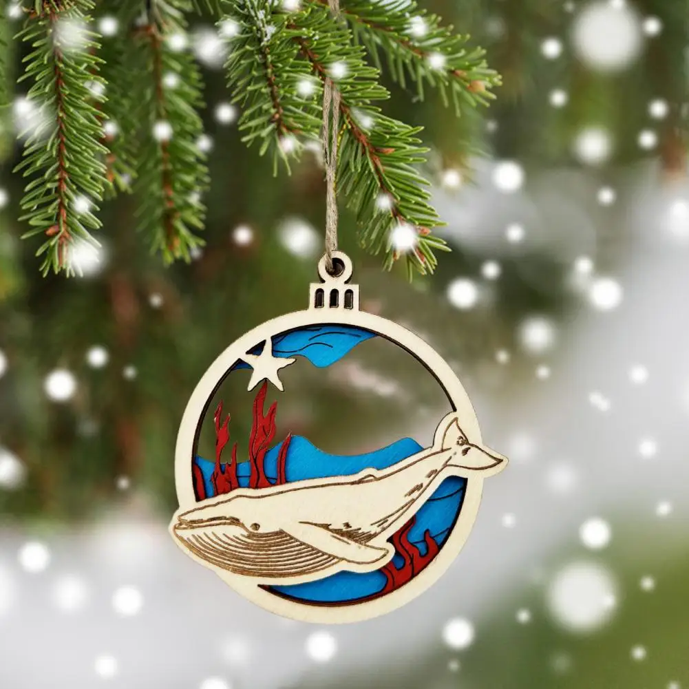 Круглая подвеска в виде кита, деревянные морские подвесные украшения для рождественской елки, краб, черепаха, дельфин, украшения в виде кита, многоразовые для рождественской вечеринки Изображение 1