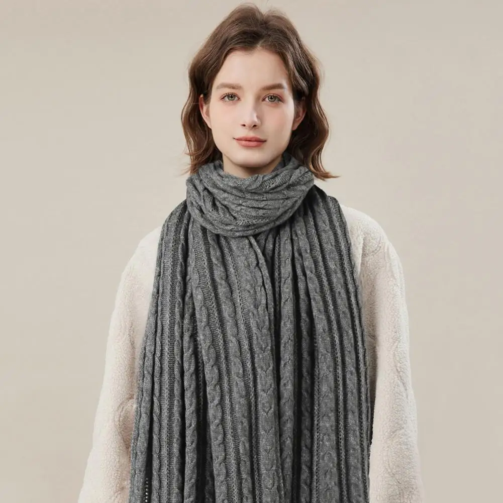 Незаменимый для погоды Уютный вязаный зимний шарф со скрученной текстурой, Ветрозащитная защита шеи для женщин, мягкая, толстая, эластичная. Изображение 1