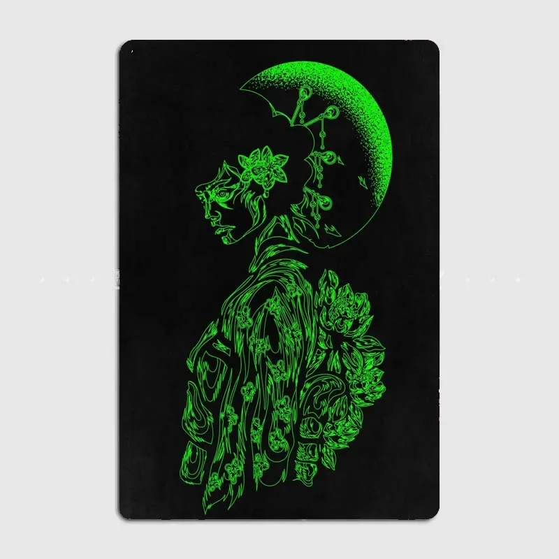 Неоново-зеленая Японская Гейша, винтажный эстетический художественный плакат, жестяная табличка с неоновой вывеской - Декор стен для бара / кафе /ресторана Изображение 1