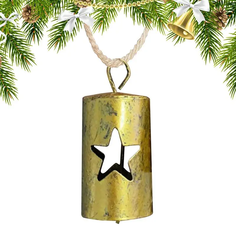 Подвесные Рождественские колокольчики, Праздничный Фестивальный Металлический Освященный дизайн с веревкой, праздничные подвески в виде рождественской елки для дверей Изображение 1