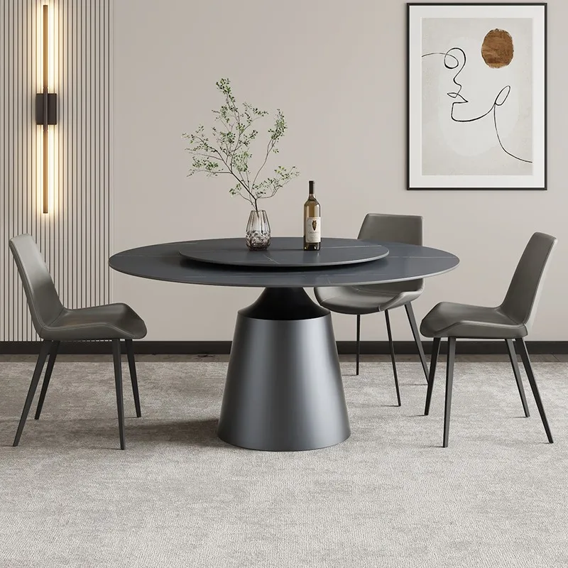 Сочетание светлого роскошного шиферного обеденного стола и стула, современный простой домашний круглый обеденный стол в маленькой квартире с поворотным столом Изображение 1