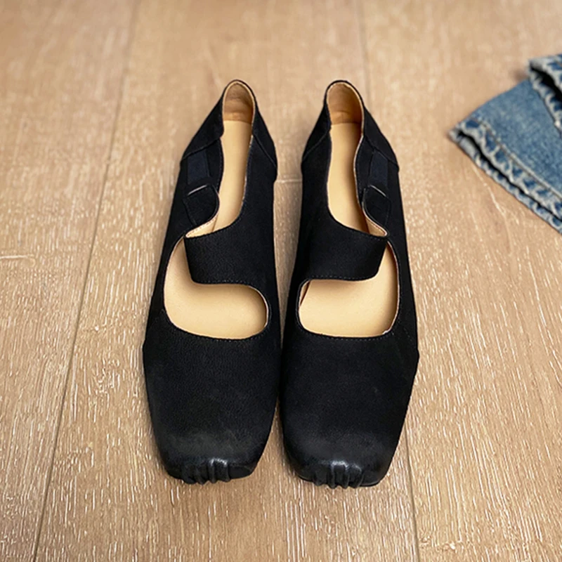 Хэйхайские туфли Mary Jane; Новинка осени 2023 года; Элегантные туфли с квадратным носком в винтажном стиле; коричневые женские туфли на низком каблуке с мелким носком; Изображение 1