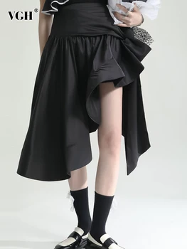 Женские юбки VGH нерегулярной формы с завышенной талией в стиле пэчворк на шнуровке с асимметричными складками свободная юбка стиль женской летней одежды