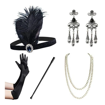 Повязка на голову из перьев с сигаретным стержнем и перчатками, праздничный костюм для девочек M6CD