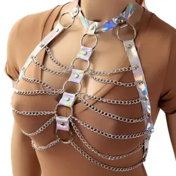 Модная поясная цепочка, сверкающая цепочка для тела из искусственной кожи, топ для женщин, панк-фестивальный наряд с цепочками на талии, женские нагрудные цепочки