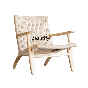Диван-кресло из массива дерева, Одноместный балкон, Гостиная, Дизайнерская чайная комната из скандинавского ротанга, кресло для отдыха, глубокое кресло