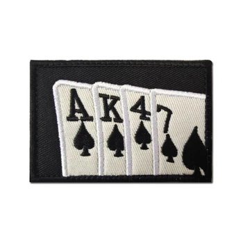 Игральная карта AK47 Нашивка с вышивкой, Персонализированный значок морального духа, крючок и петля, Уличный рюкзак, Шляпа, Декоративная наклейка из ткани, пришитая