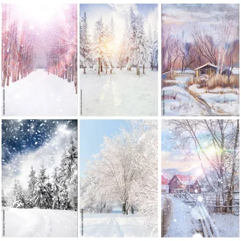 Зимний фон для фотосъемки природных пейзажей, лесной пейзаж со снежинками, Фотофоны для путешествий, Студийный реквизит 22108 DJXJ-04