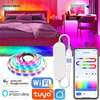 USB TUYA LED Strip Light Smart Wifi RGBIC Dreamcolor LED Strip 5V WS2812B Адресуемый Свет Лампы Поддержка Alexa Google Для Дома