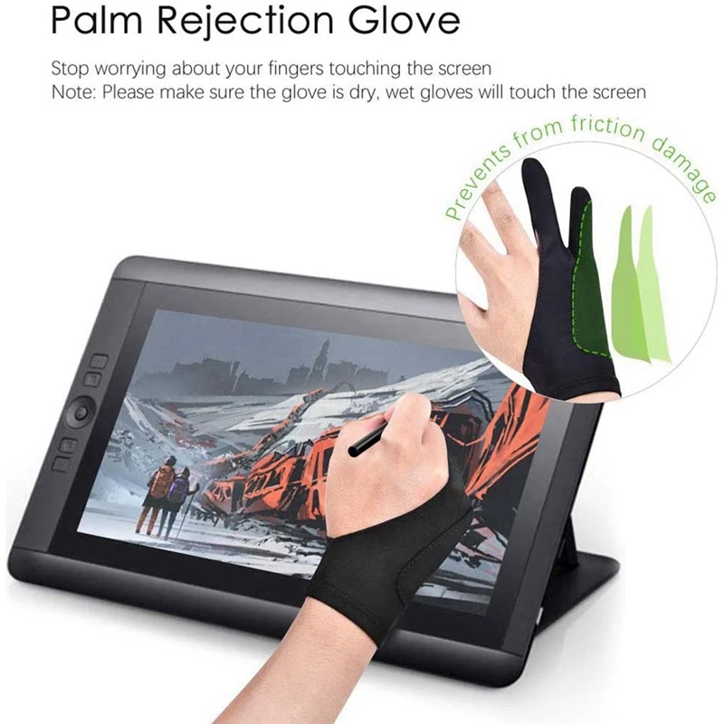 10 упаковок перчаток художника для планшета, перчатка для цифрового рисования, утолщенная двумя пальцами, перчатка для отвода ладони для графического планшета (M) Изображение 2