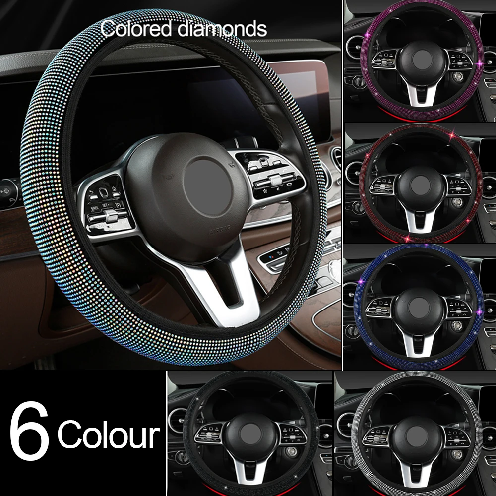 14,5-15-дюймовая стразовая крышка рулевого колеса со сверкающими бриллиантами, дышащие противоскользящие аксессуары для автозапчастей Изображение 2
