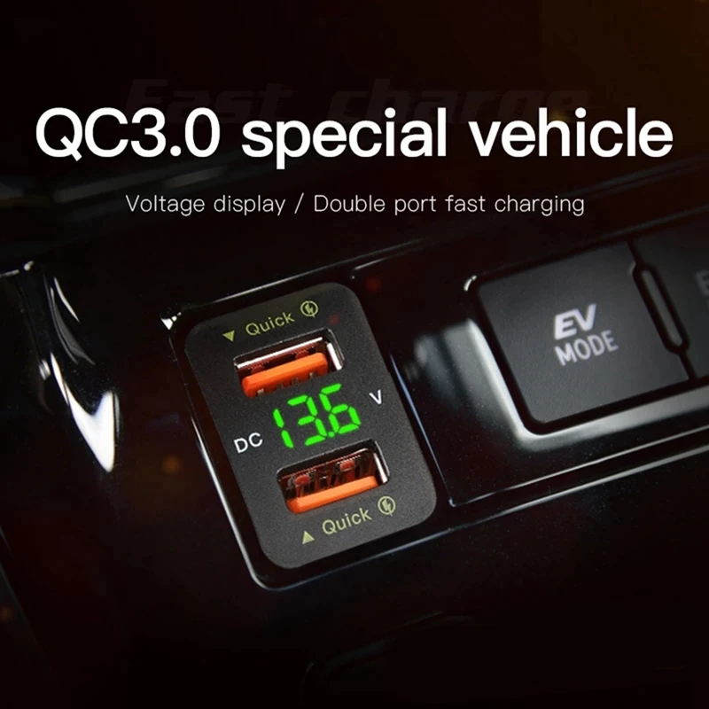 36 Вт Быстрое Автомобильное Зарядное Устройство QC3.0 Dual USB Быстрое Зарядное Устройство с Красным Напряжением Водонепроницаемое Зарядное Устройство для Мобильного телефона Toyota 40x22 мм Изображение 2