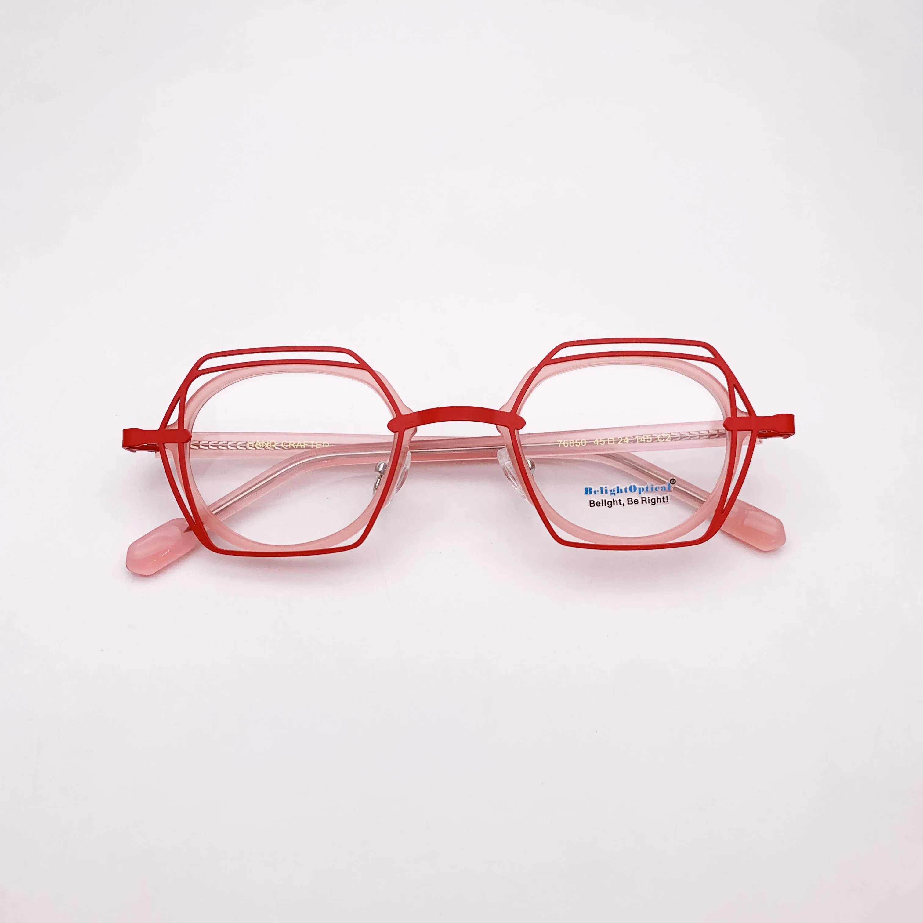 Belight Optiacl Необычный ацетат карамельного цвета с металлической оправой для очков овальной формы, Мужские и женские очки по рецепту, Очки 76850 Изображение 2