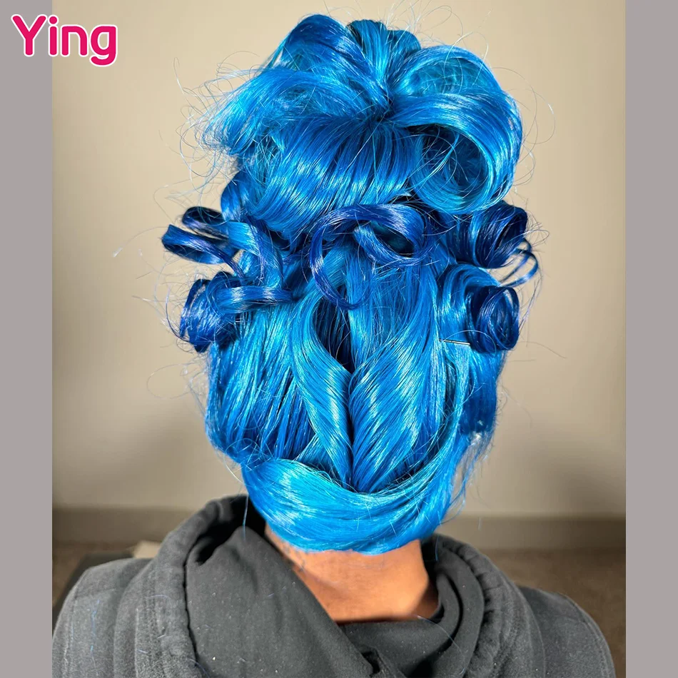 Ying Hair Объемная Волна Небесно-Голубой 13x4 Синтетические Волосы На Кружеве Натуральные Волосы Парики 13x6 Синтетические Волосы На Кружеве Предварительно Выщипанный Бразильский Парик Remy 613 Изображение 2