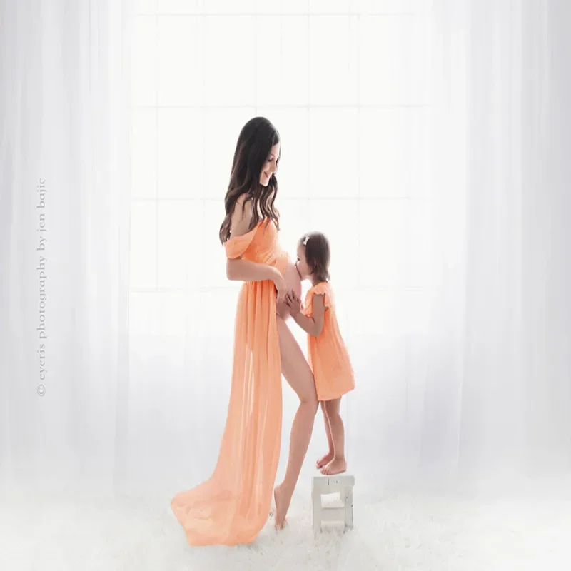 Горячая распродажа, фотография для беременных, шифоновое платье, однотонное Элегантное Модное длинное платье для мытья пола спереди, одежда для беременных Изображение 2