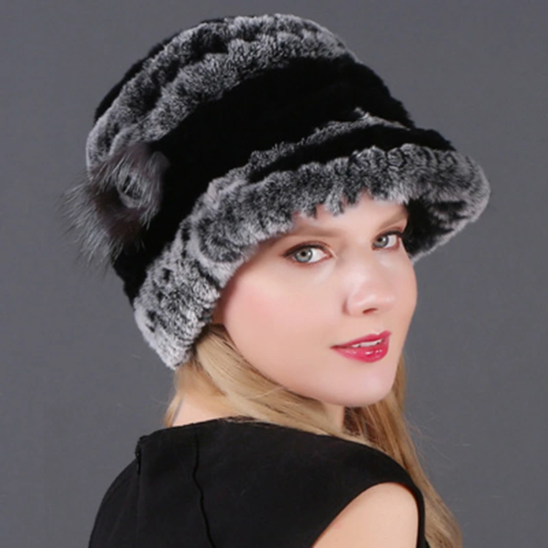 Женская зимняя теплая шапка ручной работы из натурального меха Пончо, модная женская шапка, женская кепка с козырьком Изображение 2