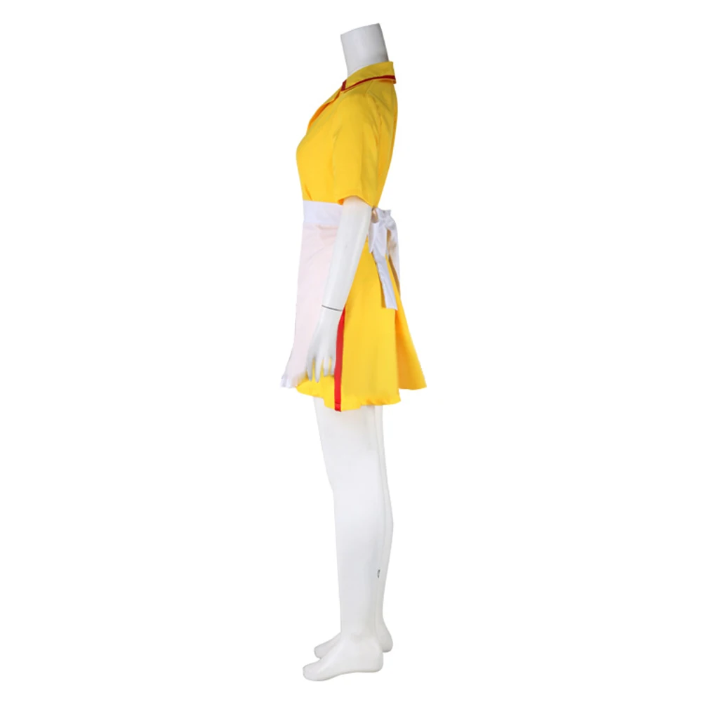 Кэтрин: Косплей Костюм Эрики Андерсон в полный рост, женское желтое мини-платье для девочек с фартуком, наряды горничной для вечеринки на Хэллоуин Изображение 2