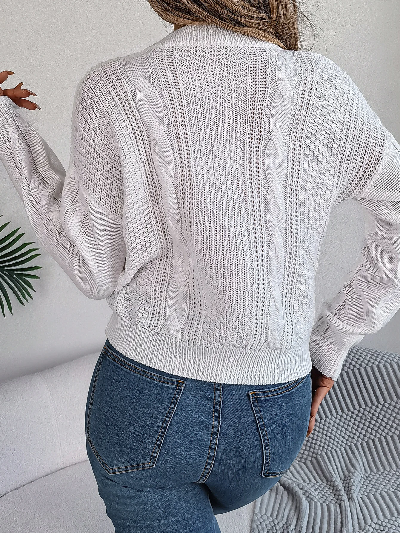 Осенне-зимний женский свитер, Новый повседневный однотонный пуловер с длинными рукавами и круглым вырезом, дизайнерский пуловер на пуговицах, модная блузка Изображение 2