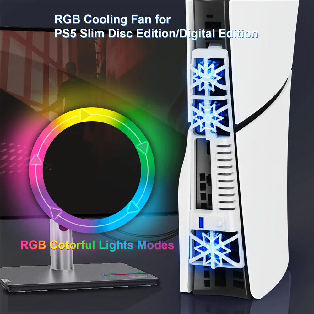 Охлаждающий вентилятор для игровых аксессуаров PS5 slim со светодиодной подсветкой Изображение 2