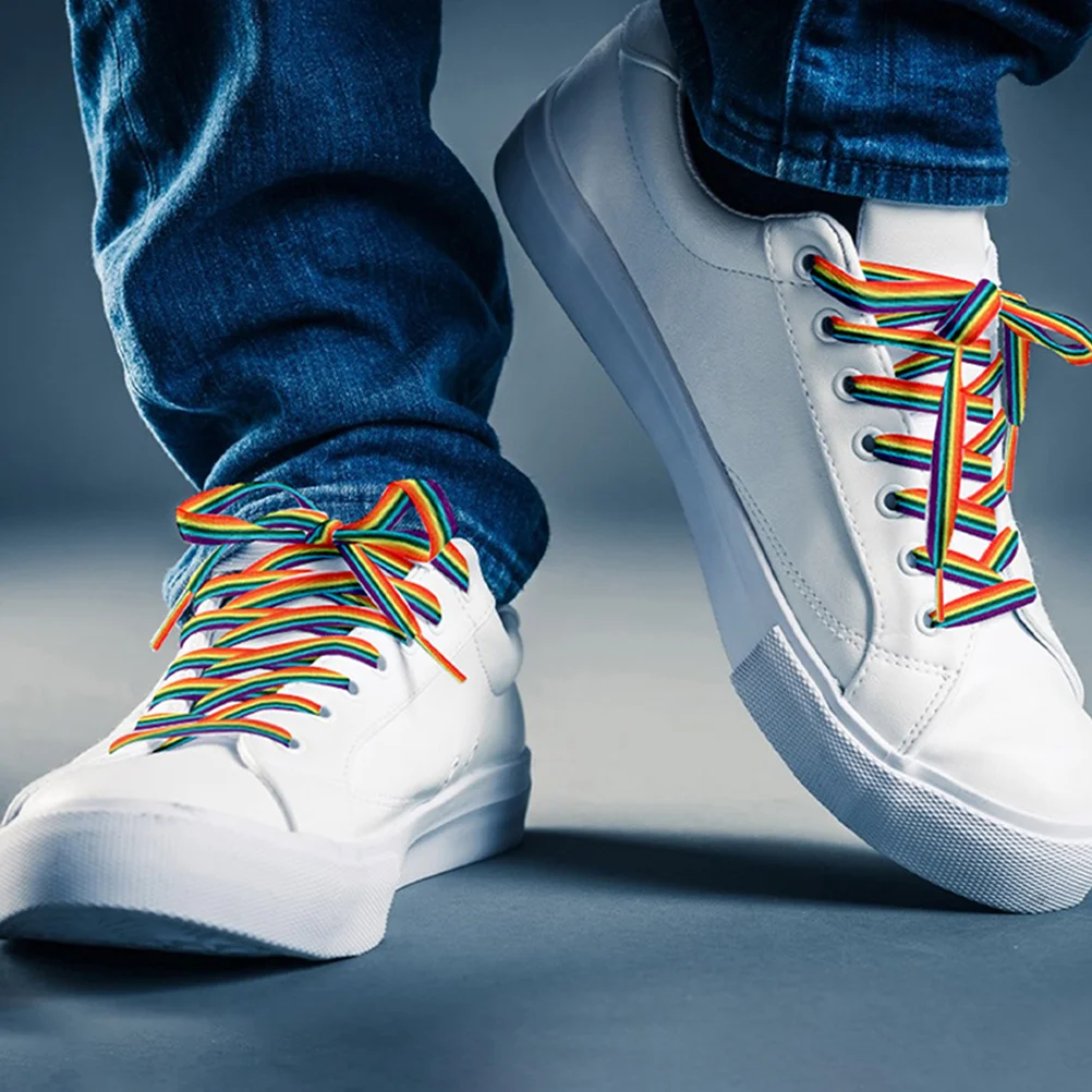 Радужные шнурки для обуви Pride Шнурки для обуви: 160 см, широкие шнурки в градиентную полоску для кроссовок Trainer Изображение 2
