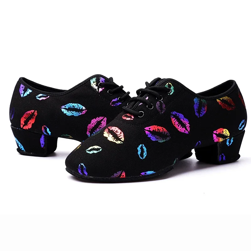 Туфли для латиноамериканских танцев USHINE на шнуровке, для занятий бальными танцами с закрытым носком, для обучения современным танцам Сальса, Балетные туфли для девочек и детей Изображение 2