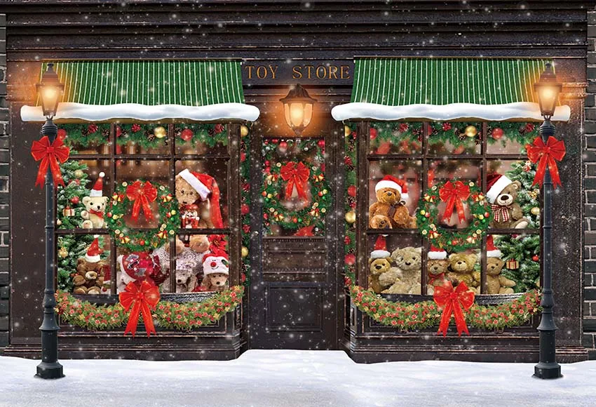 Фон для фотосъемки Зимняя Рождественская шляпа Магазин подарочных игрушек Деревянная дверь Рождественская Елка Фон для семейного портрета Фотостудия Фотозона Изображение 2