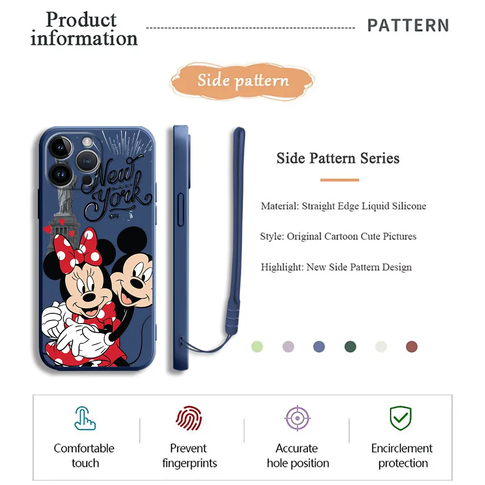 Чехол для телефона Disney Londan Minnie Mickey для Apple iPhone 7 8 13 Mini X 11 Pro 14 Pro Max XS 12 XR SE 15 Plus с Квадратным Жидким Покрытием Изображение 2