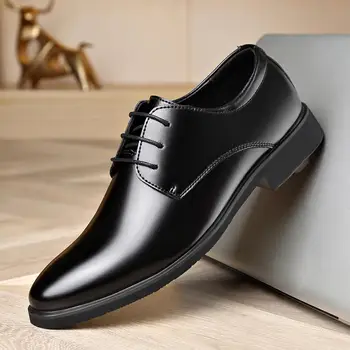 Кожаная обувь Мужская осенняя деловая официальная одежда Британские мужчины с низким верхом Ретро Мальчики Мягкая подошва Повседневная модная обувь для папы