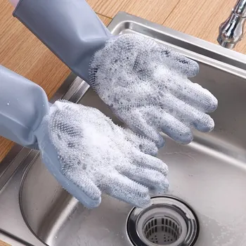 Перчатки для мытья посуды Magic Перчатки из силиконовой резины для мытья посуды для дома Губка-скруббер Кухонные Чистящие средства