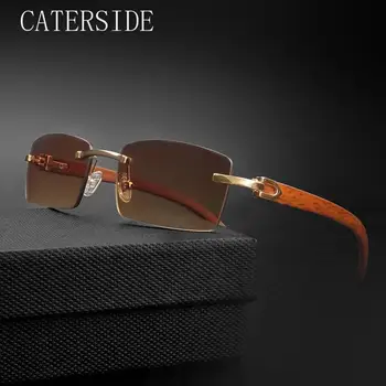 CATERSIDE 2023 Новые Прямоугольные Солнцезащитные очки в стиле Панк Без оправы, мужские Модные Винтажные Солнцезащитные Очки в маленькой оправе, Бескаркасные Очки UV400