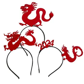 Мультфильм 2024 С Новым Годом Повязка На Голову Красная Лента Для Волос Талисман Дракон Новогодняя Повязка На Голову Китайский Стиль Новогодний Талисман Дракон Повязка На Голову