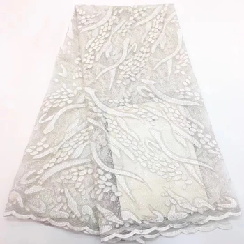 2019 Высококачественный белый цвет Африканское сетчатое кружево Французский тюль кружевная свадебная ткань для новобрачных с камнями CD35